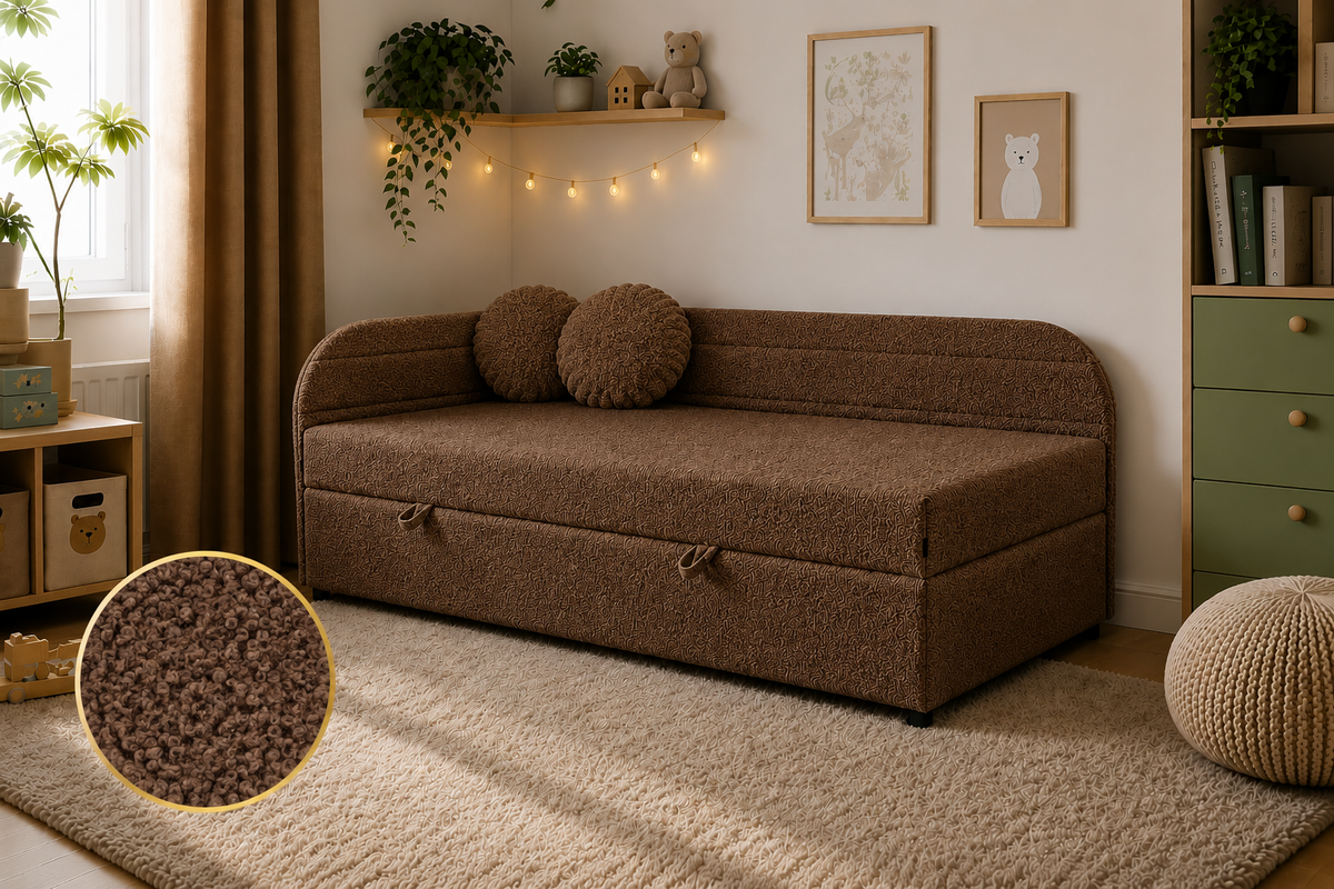 Łóżko Tapczan  WOOLLY Baranek BOUCLÉ PREMIUM