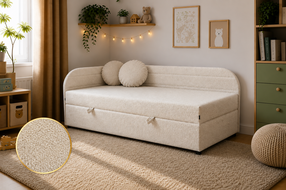 Łóżko Tapczan  WOOLLY Baranek BOUCLÉ PREMIUM