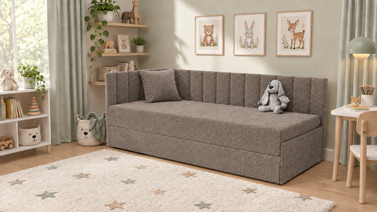 Tutuś Duo – Woolly Baranek Bouclé Premium – Ciemny beż – pokój dziecięcy