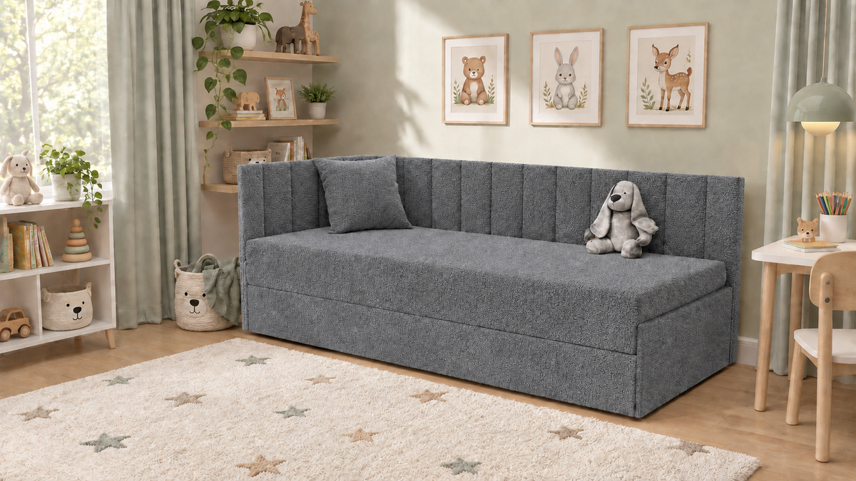 Tutuś Duo – Woolly Baranek Bouclé Premium – Szary mysi – pokój dziecięcy