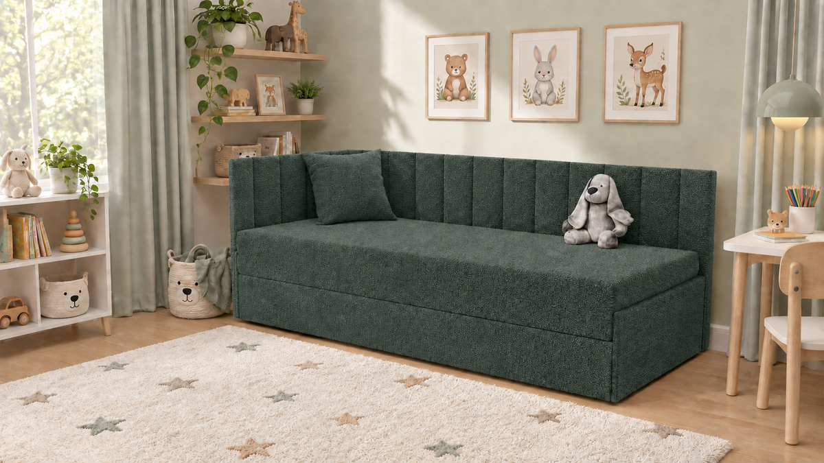 Tutuś Duo – Woolly Baranek Bouclé Premium – Zielony butelka – pokój dziecięcy