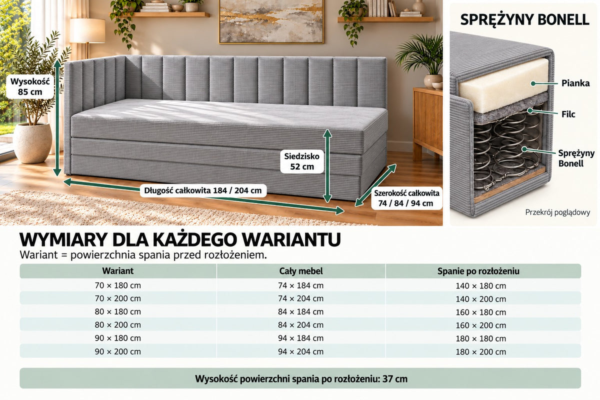 Tutuś Duo Bonell – sztruks Apollo, wymiary